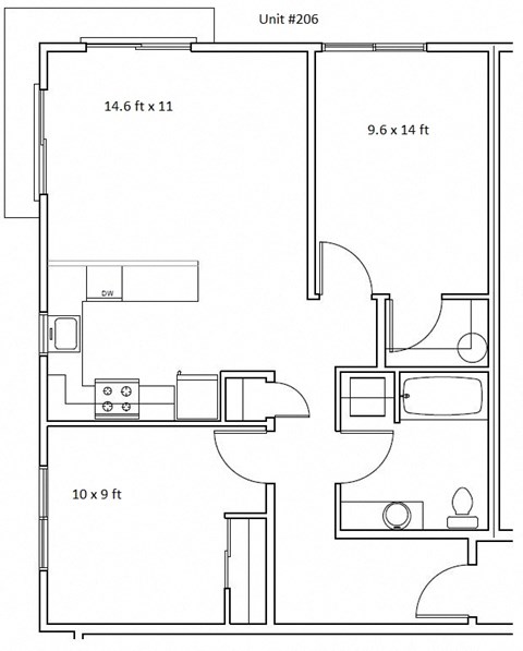 Floor plan for 2 beds, 1 bath, 865 sqft